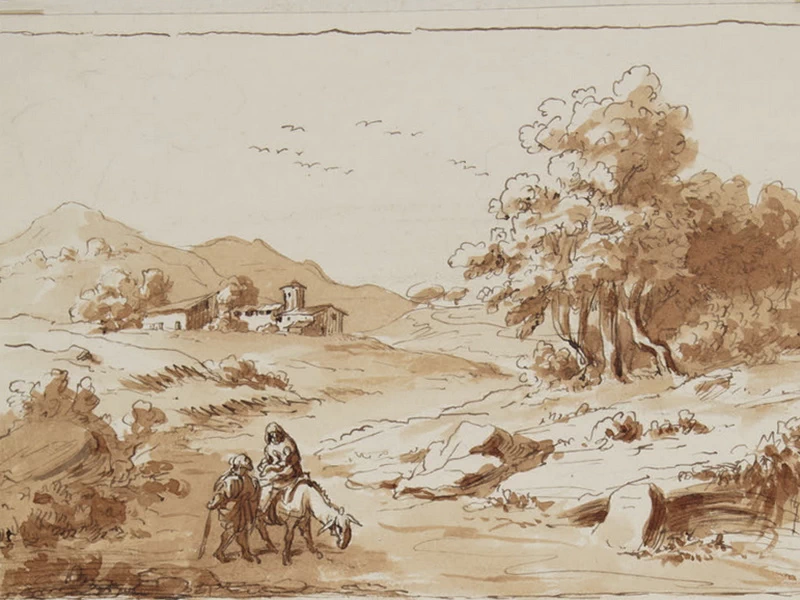 1807-Giuseppe Macinata - Paesaggio con la Sacra Famiglia in viaggio verso l'Egitto